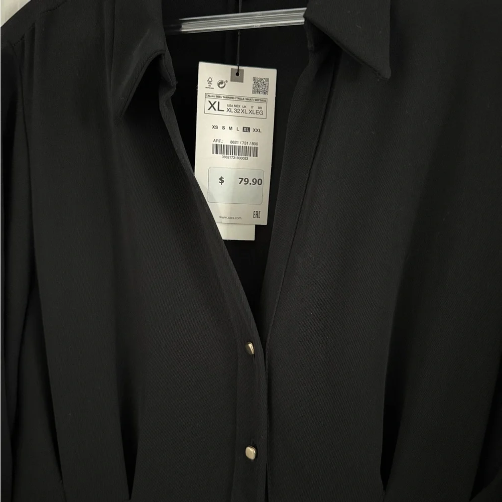 Zara Black Pleated Button-Down Dress - Picture 6 of 8